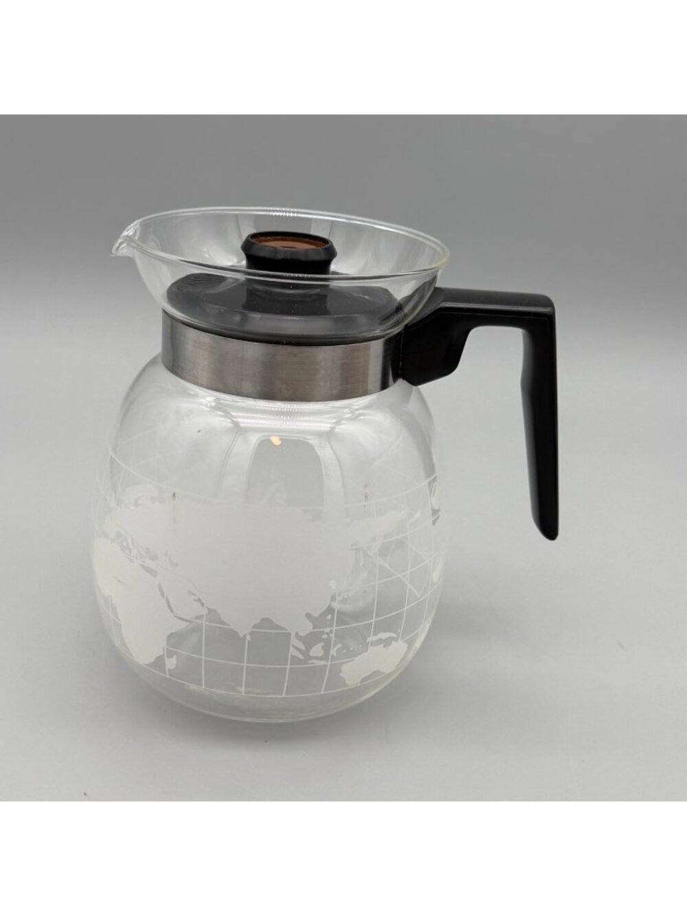 Vintage 1970s Nestle World Globe Clear 6.25" Kettle Coffee Pot White World Map